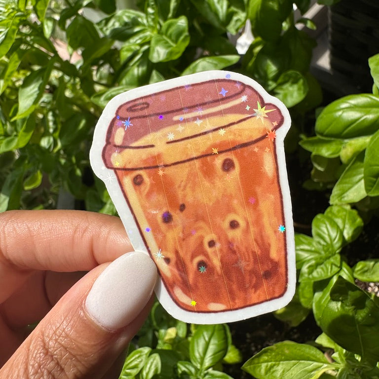 A die-cut sticker of an iced coffee or chai tea or iced tea drink. Stickers for water bottle, laptop sticker, cute sticker, cool sticker  