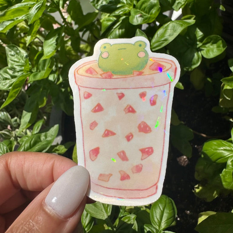 A cute die-cut sticker featuring a strawberry milkshake. Stickers for water bottle, laptop sticker, cute sticker, cool sticker 
