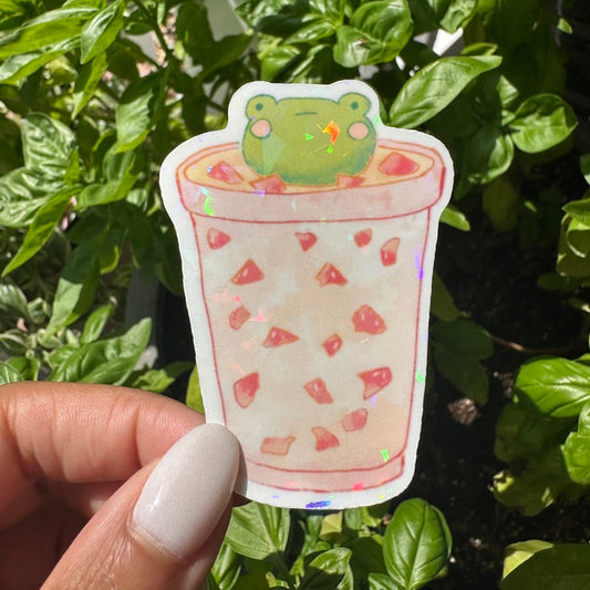 A cute die-cut sticker featuring a strawberry milkshake. Stickers for water bottle, laptop sticker, cute sticker, cool sticker 