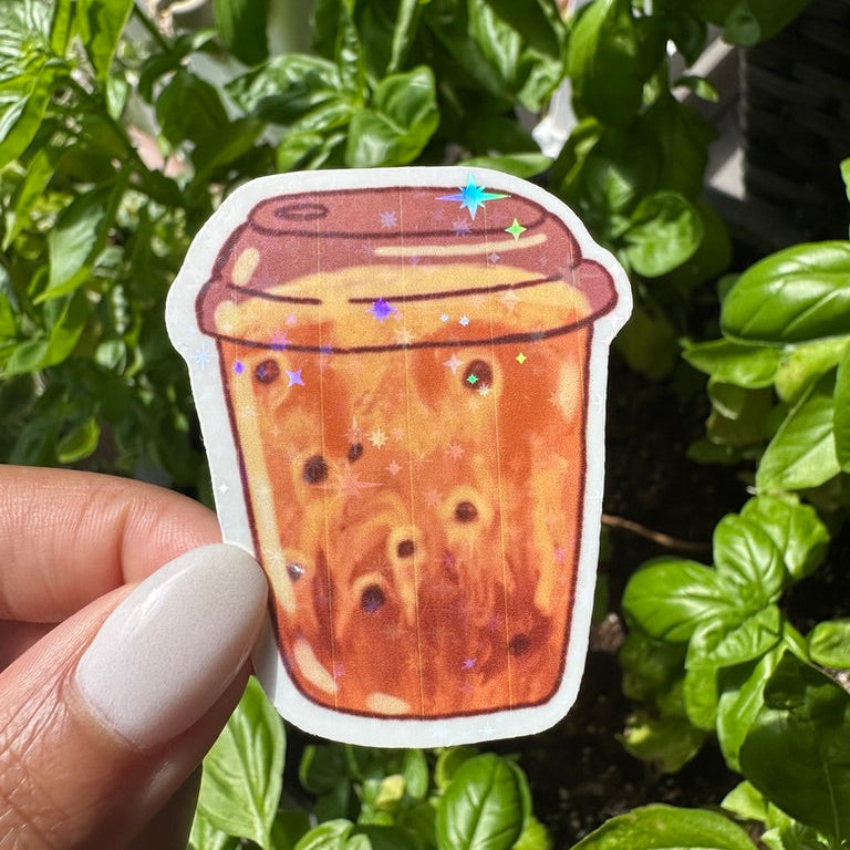 A die-cut sticker of an iced coffee or chai tea or iced tea drink. Stickers for water bottle, laptop sticker, cute sticker, cool sticker  
